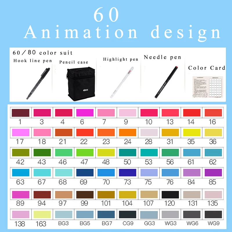 Touchmarkers ручка комплект 40/60/80/168 Цвет анимации эскизный чертёж маркер ручка для творчества на спиртовой основе с Manga Дизайн Искусство Подарки - Цвет: 60animation