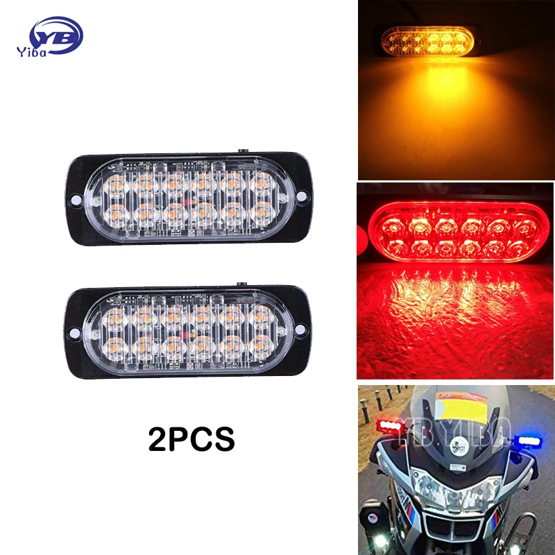 YB Yiba 2Pcs ultra-thin 12 LED Strobe Light Waterproof Car Truck Motorcycle Police Emergency Beacon Flash Warning Lights 12V 24V |