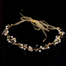 TUANMING Fashion Gold Wedding Hair Accessories Pearl Crystal Flower Headband Tiara Hair Jewelry For Women Bridal Hairwear Hot