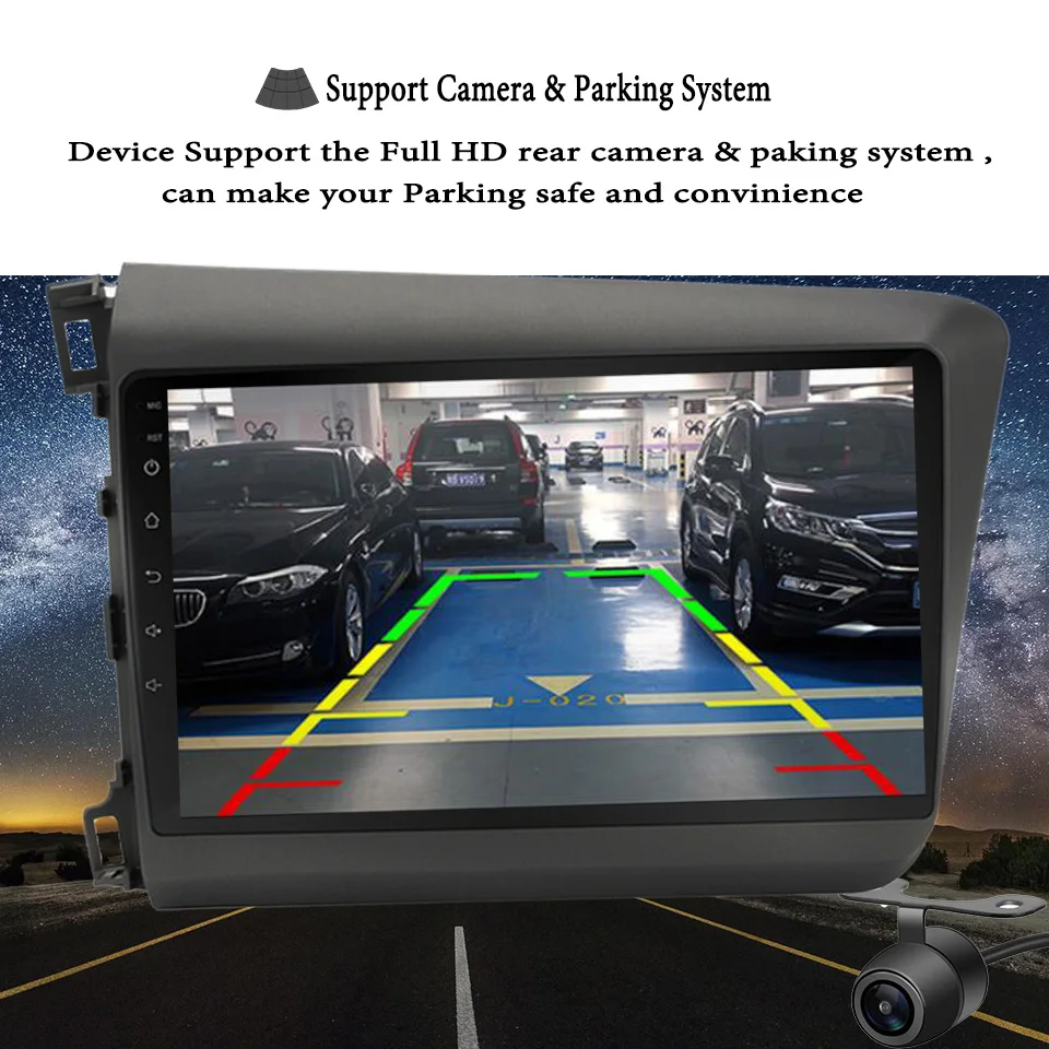 Discount 2Din Android 9.1 RAM 4GB DSP 10.1" Car Radio Stereo For Honda Civic 2012 2013 2014 2015 GPS Touch screen Multimedia Player 12
