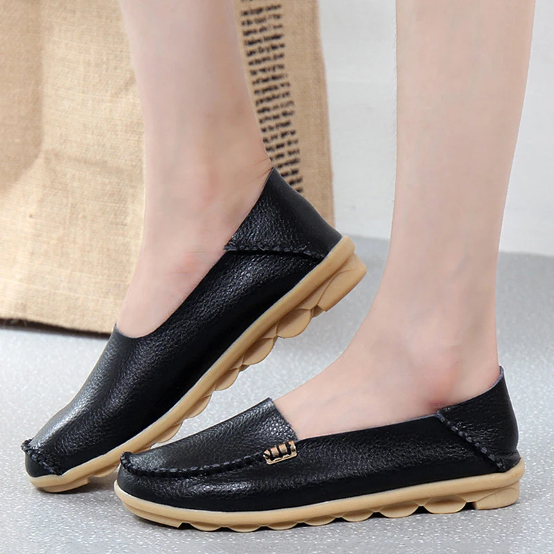 

2019 Women Genuine Leather Flats Shoes High Quality Flats Handmade Comfort Loafers Leisure Women's Shoes Slipony
