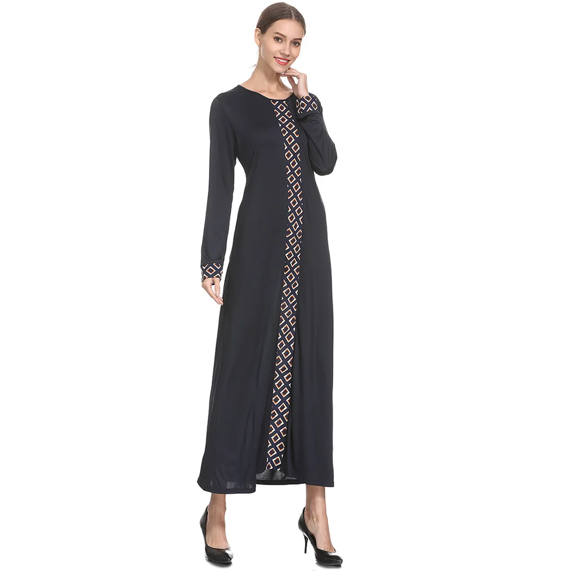 

Middle Eastern Kaftan Moroccan Kaftan Abaya Malaysia Dubai Muslim Arabic Islamic Dress applique Plaid Long Sleeve Robe Femme