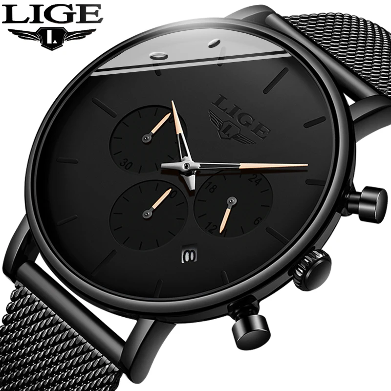 

LIGE Mens Watches Top Brand Luxury Casual Fashion Watch Men Full Steel Waterproof Net Belt Watch Quartz Clock Relogio Masculino