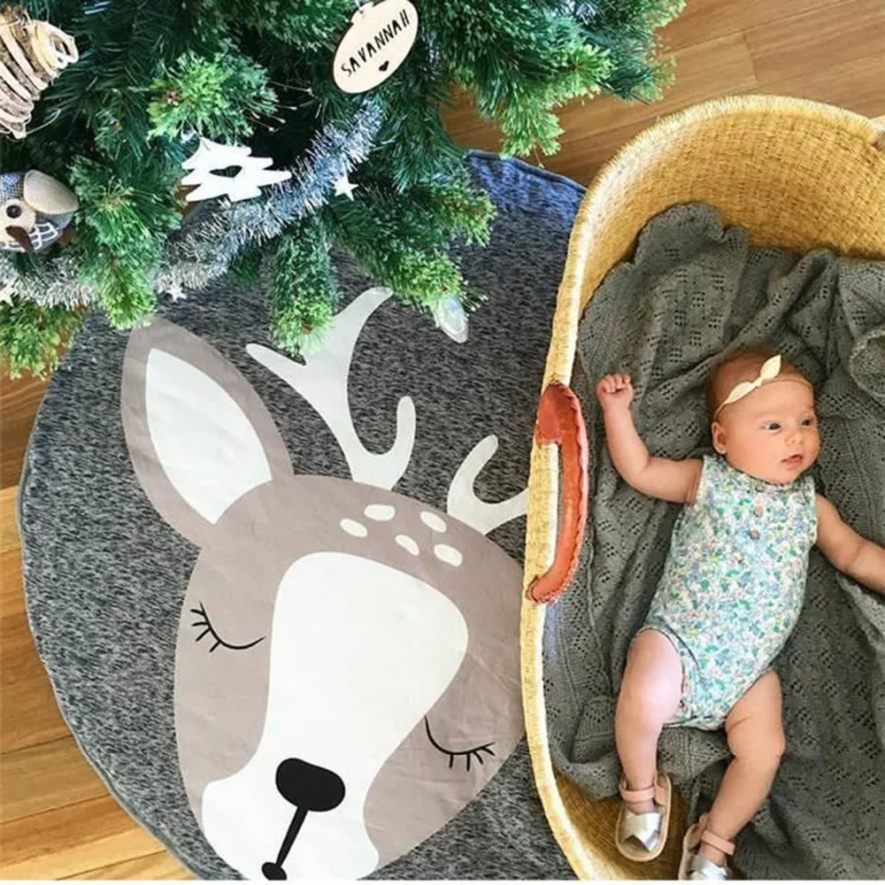 

Nosii Christmas Baby Crawling Pad Xmas Deer Elk Floor Rug Soft Blanket Play Cushion Mat