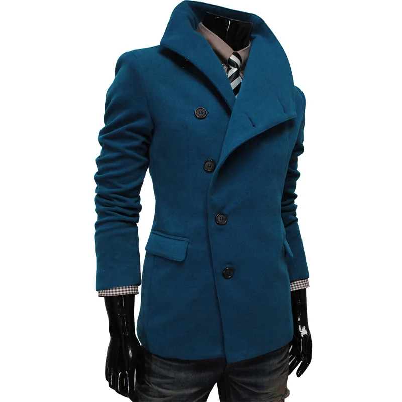 Новинка, мужское пальто с наклонной планкой, однобортное твидовое пальто, пальто с отворотами