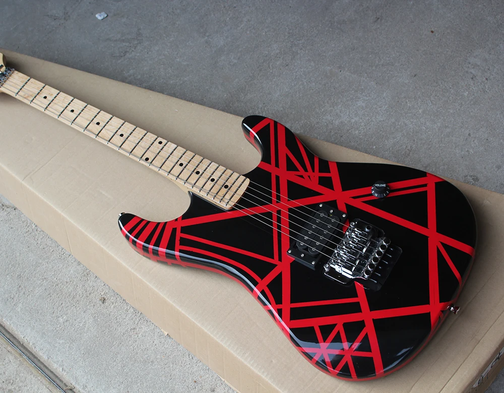 

Factory Custom Wholesale Black and Red Stripes Electric Guitar with Double Rock,1 Pickup,Maple Fretboard,Offer Customized