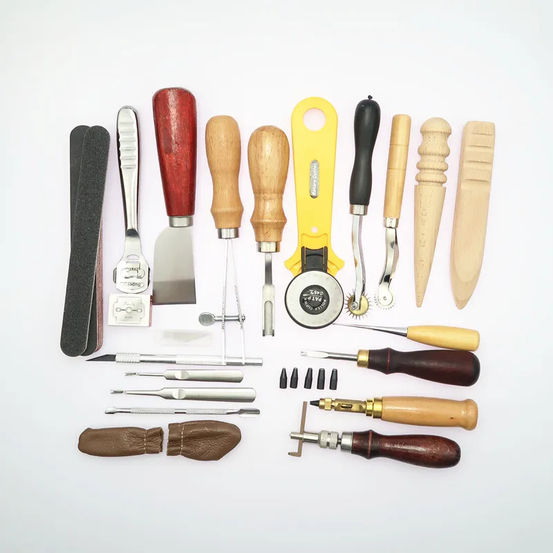 20PCS/set Basic Leather Craft Hand Tools Kit Thread Needle Thimble Kit