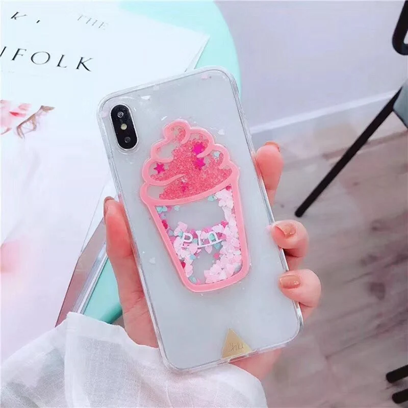 Милые розовые блестящие чехлы для телефонов с мороженым iphone X XS MAX XR 7 8 6 s Plus летняя