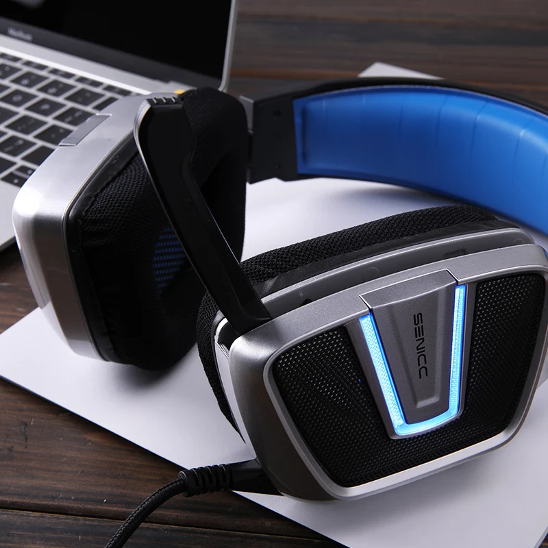 SENICC A8 USB Виртуальный 7 1 звук Плетеный геймер гарнитура светодиодный