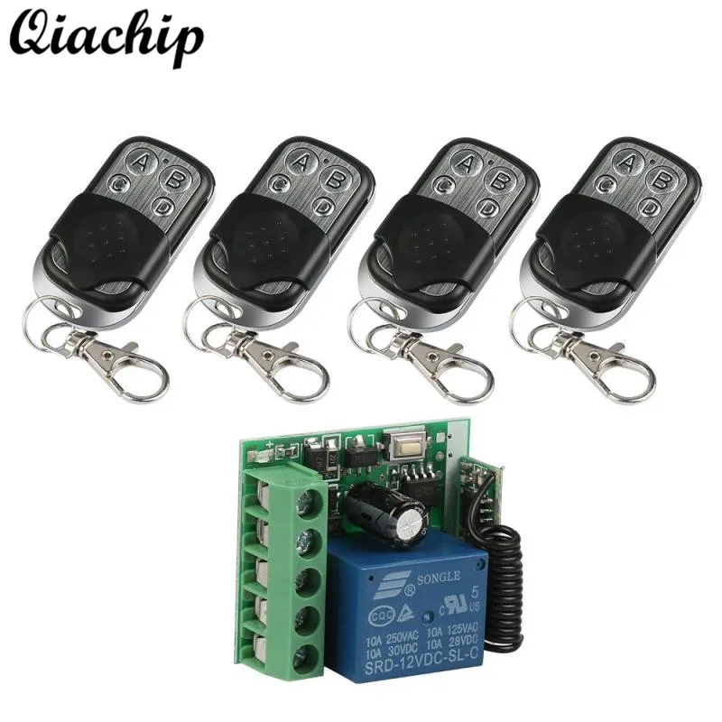 

QIACHIP 4pcs RF Transmitter 433 Mhz Remote Controls + 433Mhz Wireless Remote Control Switch DC 12V 1CH RF Relay Receiver Module