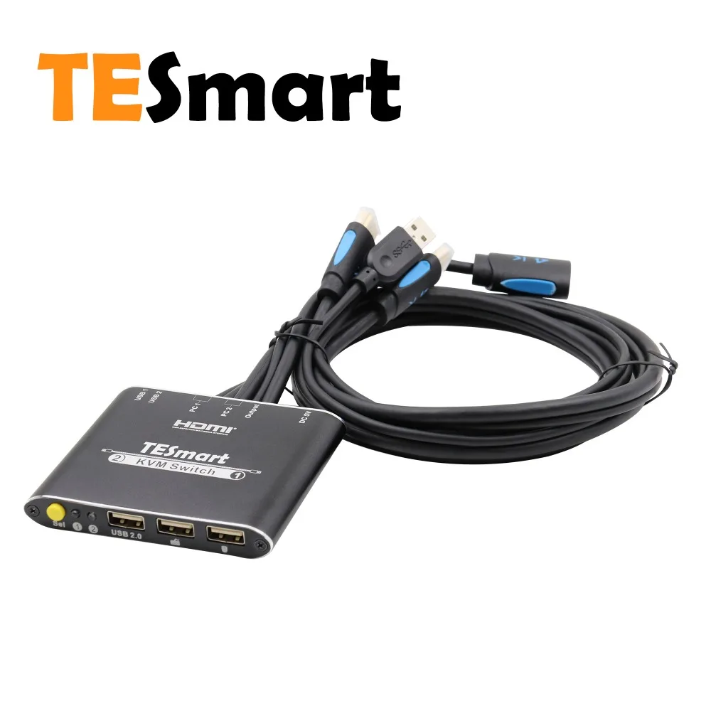 TESmart Новый высокое качество 2 порты и разъёмы USB HDMI Кабельный коммутатор kvm с дополнительной USB 2,0 Поддержка 4 к * (3840x2160)