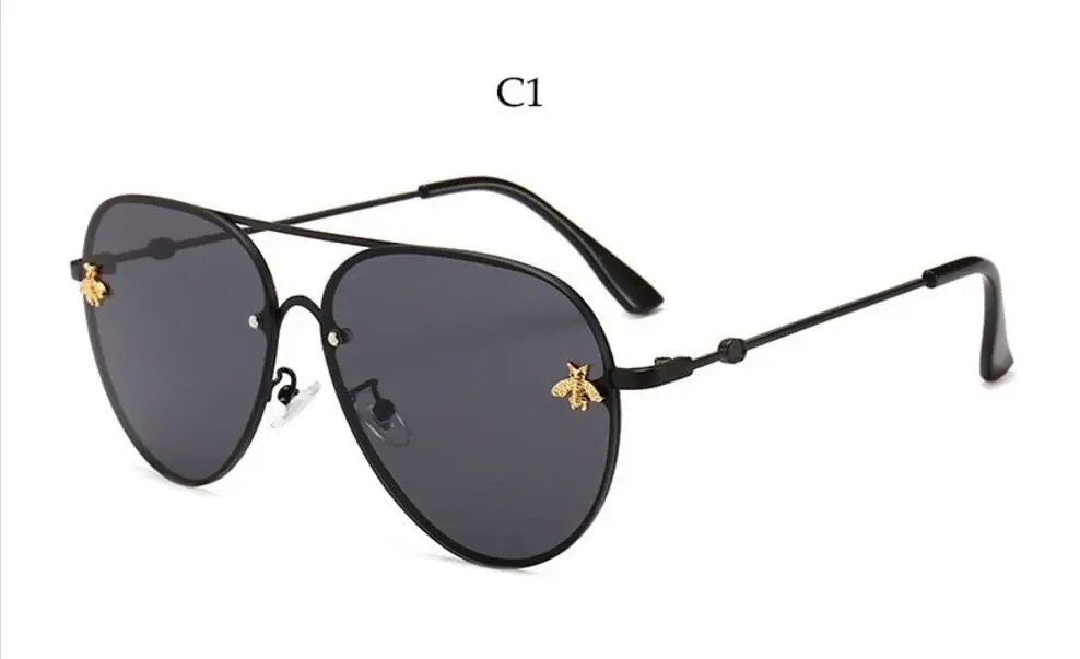 Bee Pilot Солнцезащитные очки винтажные очки Оттенки для женщин и мужчин металлическая оправа модные новые дизайнерские женские солнцезащитные очки высокое качество - Цвет линз: black black