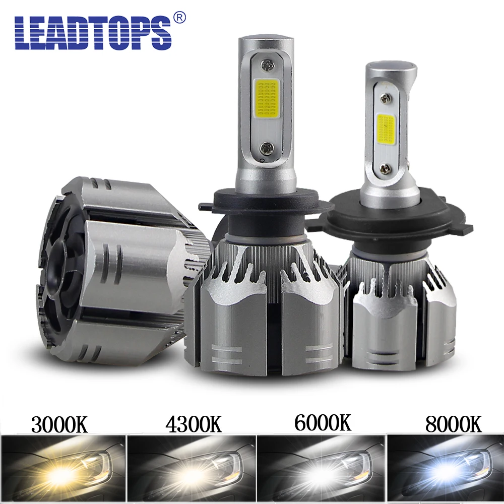 LEADTOPS 2 шт. автомобиля H4 светодиодный H11 фары 8000k H1 H8 H9 H7 9005 светодиодный 9006 6000k 4300k 3000k 12V 60W Водонепроницаемый DJ