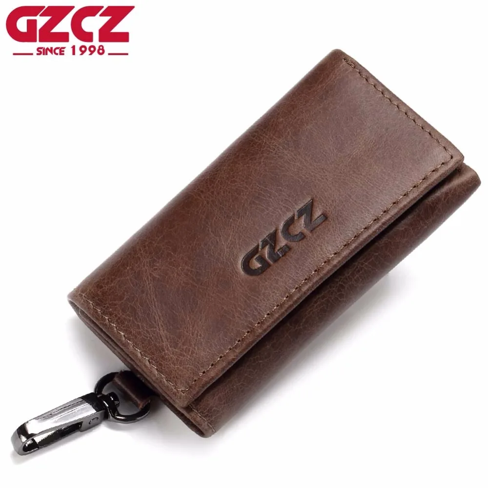 

GZCZ Genuine Leather Key Wallet Women Keychain Covers Coin Purse Men Mini Walet Holder PORTFOLIO Housekeeper Luxury Brand 2018