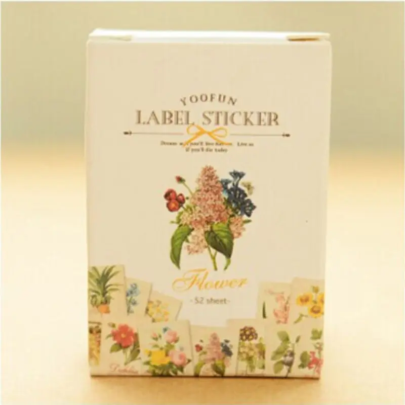 

52 Pcs/bag Mini Flower Stickers With Retro Paper Box Vintage Scrapbooking Decoration Random Pattern