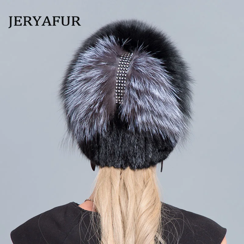 Лидер продаж шапка JERYAFUR из натурального черного меха норки лисы вязаная русская