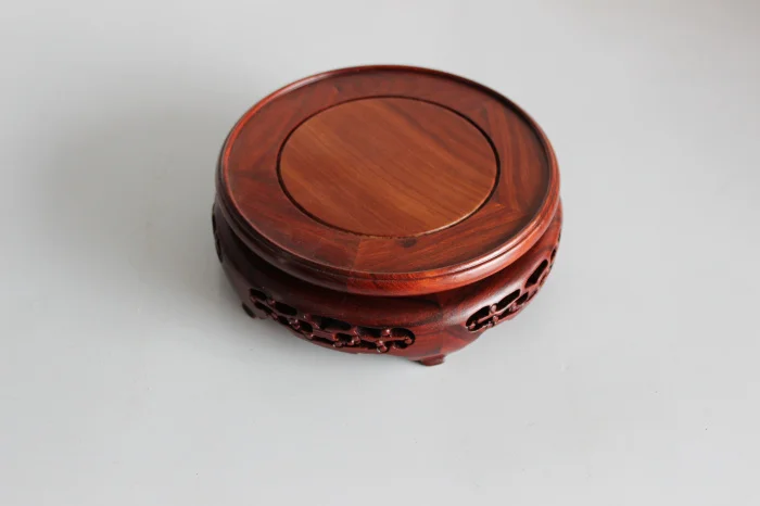 

Поднос из красного сандалового дерева с серебряной инкрустацией, круглая основа, садовый розовый резной цветочный горшок, украшение, основа для аквариума