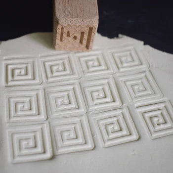 

Hand Carved Wooden Stamps for Printing DIY Clay Pottery Printing Blocks Square Swirl Texture Chinese Style Clay Tools