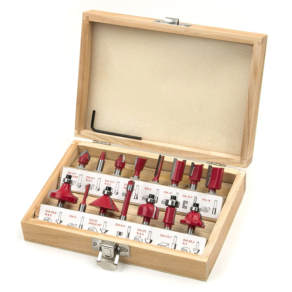 15pcs 1/4" 6.35mm Milling Cutter Router Bit Carbide Mill Shank Wood Carving Cutter Woodworking