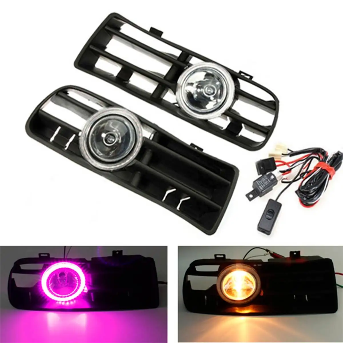 

2Pcs 12V 55W LED Lamp Car Fog Lights Front Bumper Grille Angel Eyes For VW Golf 1998-2004
