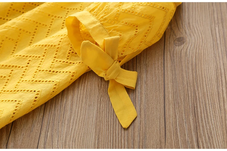 2018 Summer 2-10 Years Children Cotton Solid Color Off Shoulder Strapless Hollow Out Wave Little Sexy Kids Girl Dress Blouse (12)