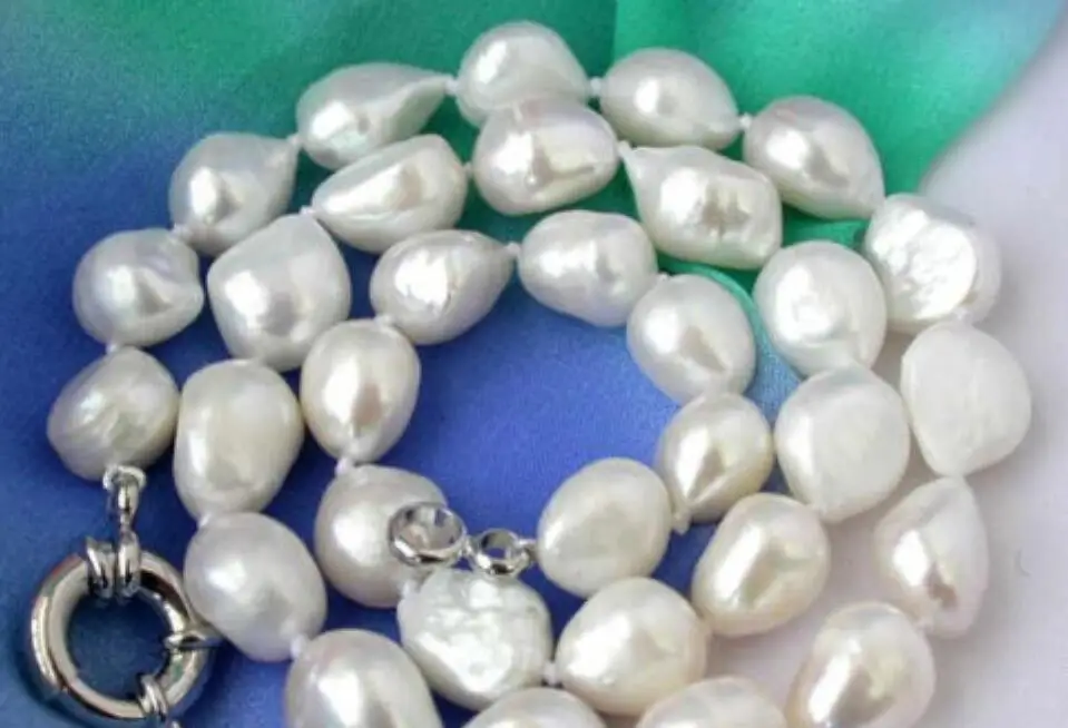 

Natural 12-14mm white baroque freshwater cultured pearl necklace 46CM>bead charm body jewelry charm jewelry