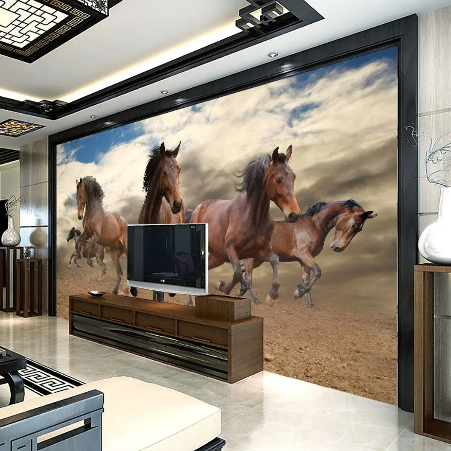 Custom-3D-Mural-Wallpaper-Non-woven-Stereoscopic-Galloping-Horse-Home-Decoration-Wall-Art-For-Living-Room (1) - 
