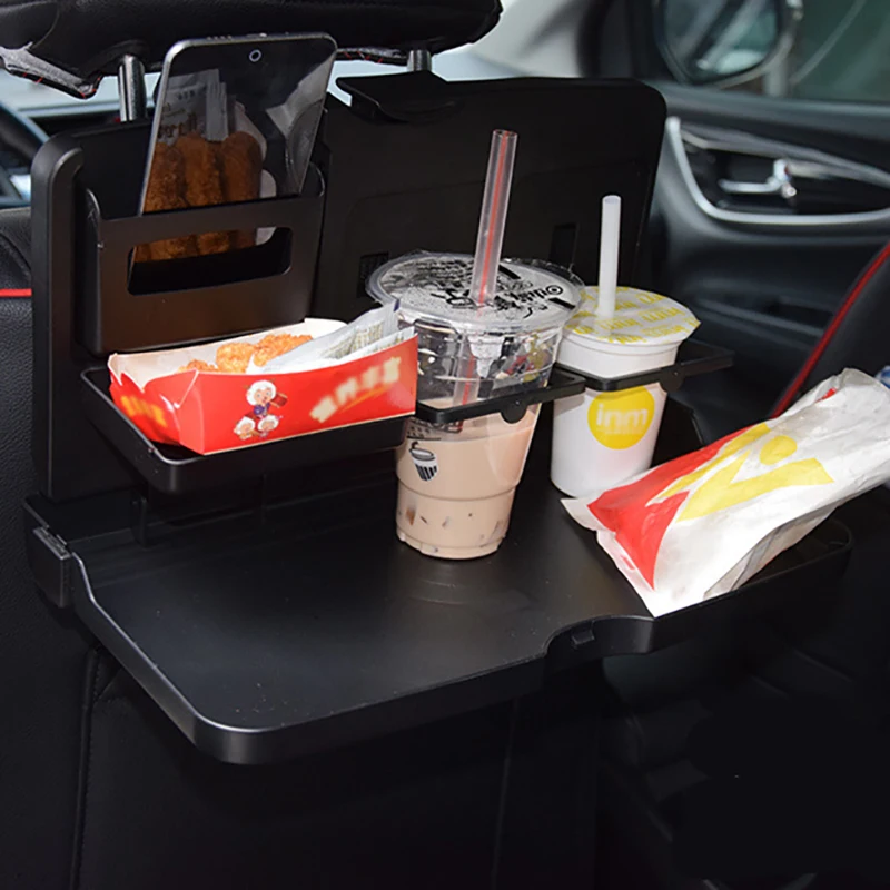 Multifunctional Folding Car Headrest Tray Food and Beverage Desk Food Drink Cup Tray Large Size