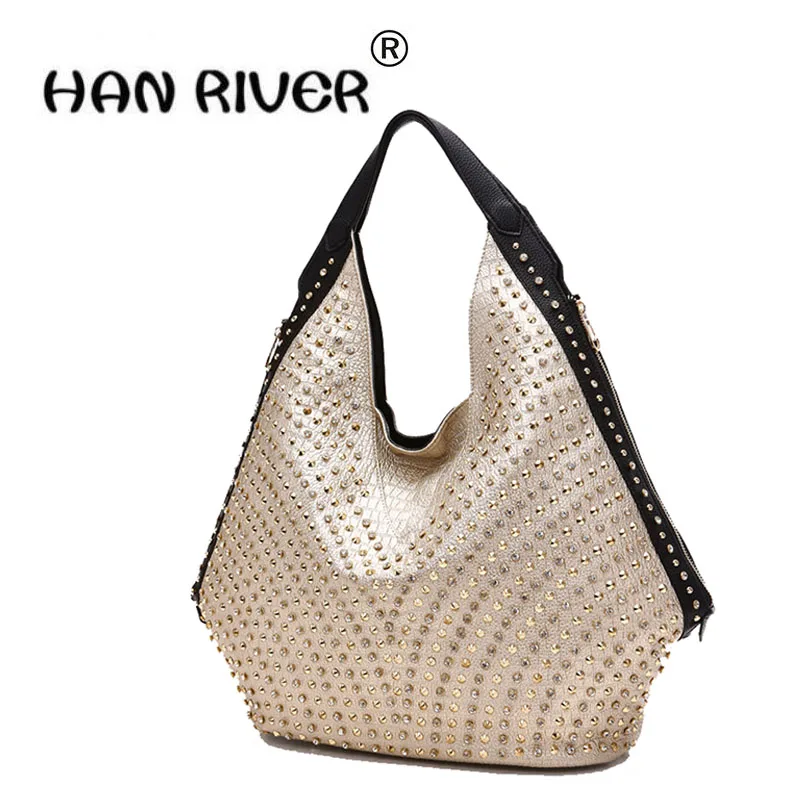 

HANRIVER super Large bag new style of Diamond Dumplings package Fashion trend women bag single shoulder rivet bag PU leather
