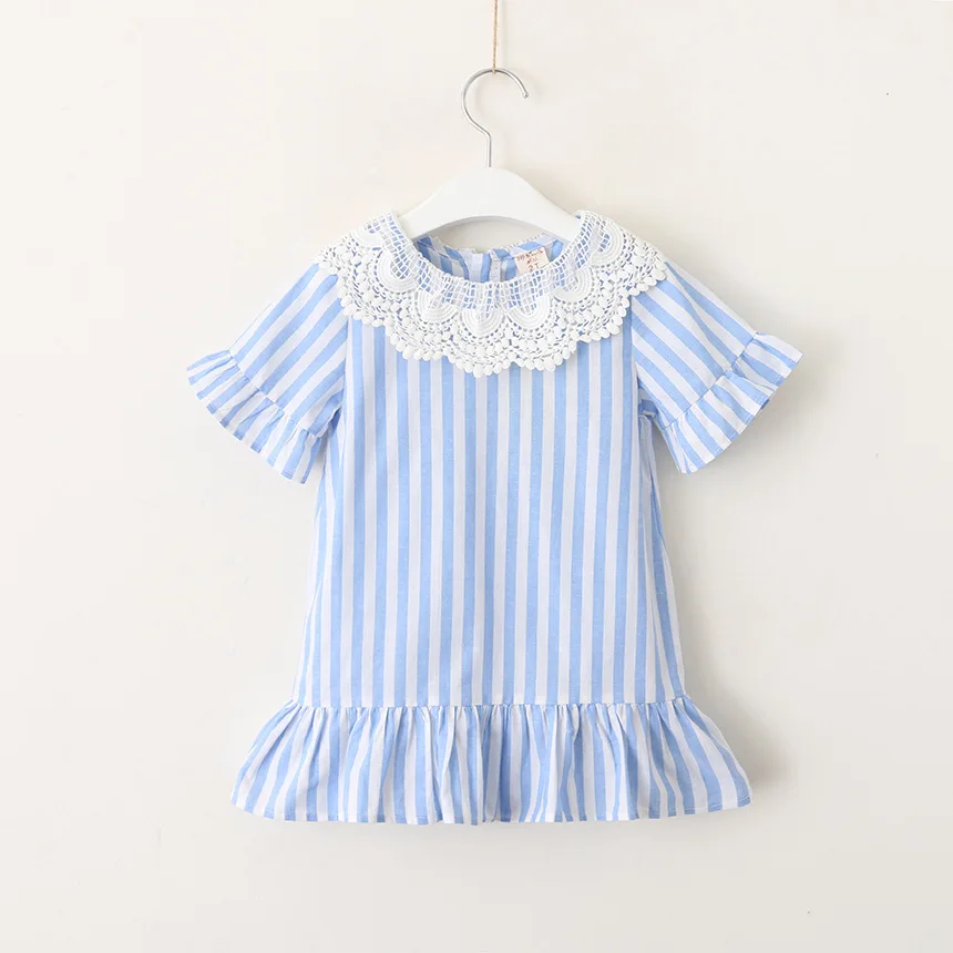 

Hurave short sleeve striped dress Kids Clothes baby Girl clothes Children Summer Clothing Casual lace ruffles dress