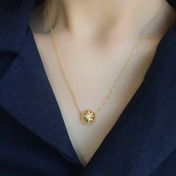 

10MM 100% Authentic 925 Sterling silver Hollow Crystal Star of David Circle compass Necklace pendant Fine jEWELRY X23