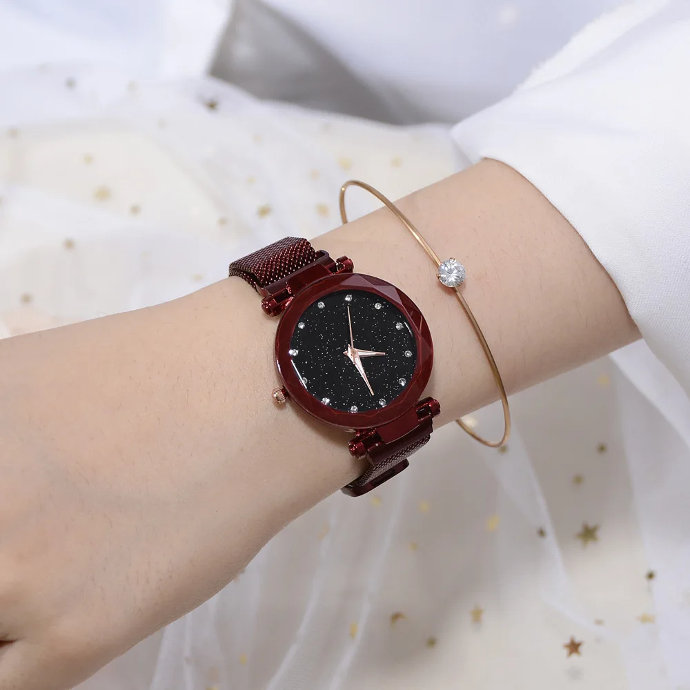 Горячая распродажа Роскошные благородные модные женские часы со звездным небом высокого качества с бриллиантами 6 цветов кварцевые женские часы из нержавеющей стали