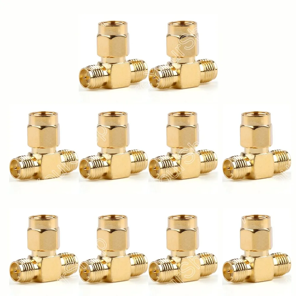 Sale 10 PCS Adapter RP-SMA Jack Male To 2 RP-SMA Plug Female T RF Connector Triple 1M2F Wire Connector PTFE sale 10pcs adapter rp sma female plug to rp sma female connector straight reticulated high quality minijack plug wire connector