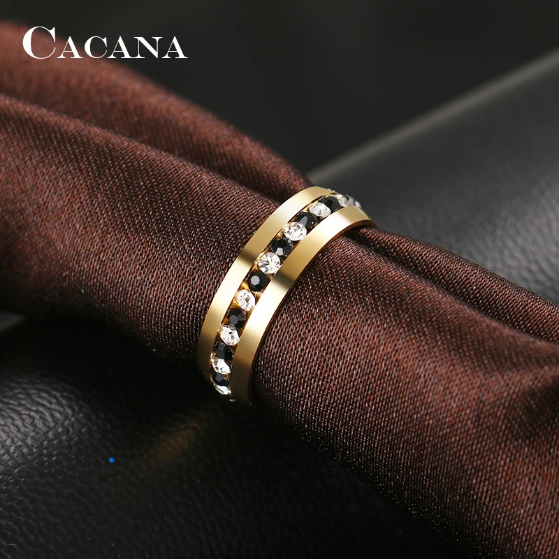 CACANA Stainless Steel Rings For Women Personalized Fashion Channel Setting Wedding Rings Jewelry Wholesale NO.R37