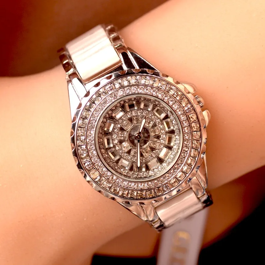 

Hot Luxury ceramic steel Women Dress Watch Lady Rhinestone Watches Female Quartz diamond Wristwatches Clocks Relogio Hours