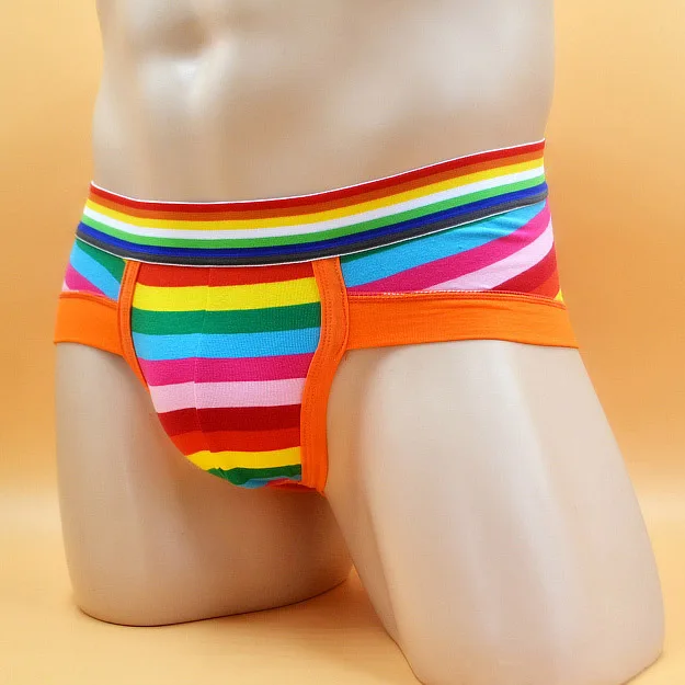 men stripe Underwear Rainbow Color Cotton Men's briefs Pouch Boy