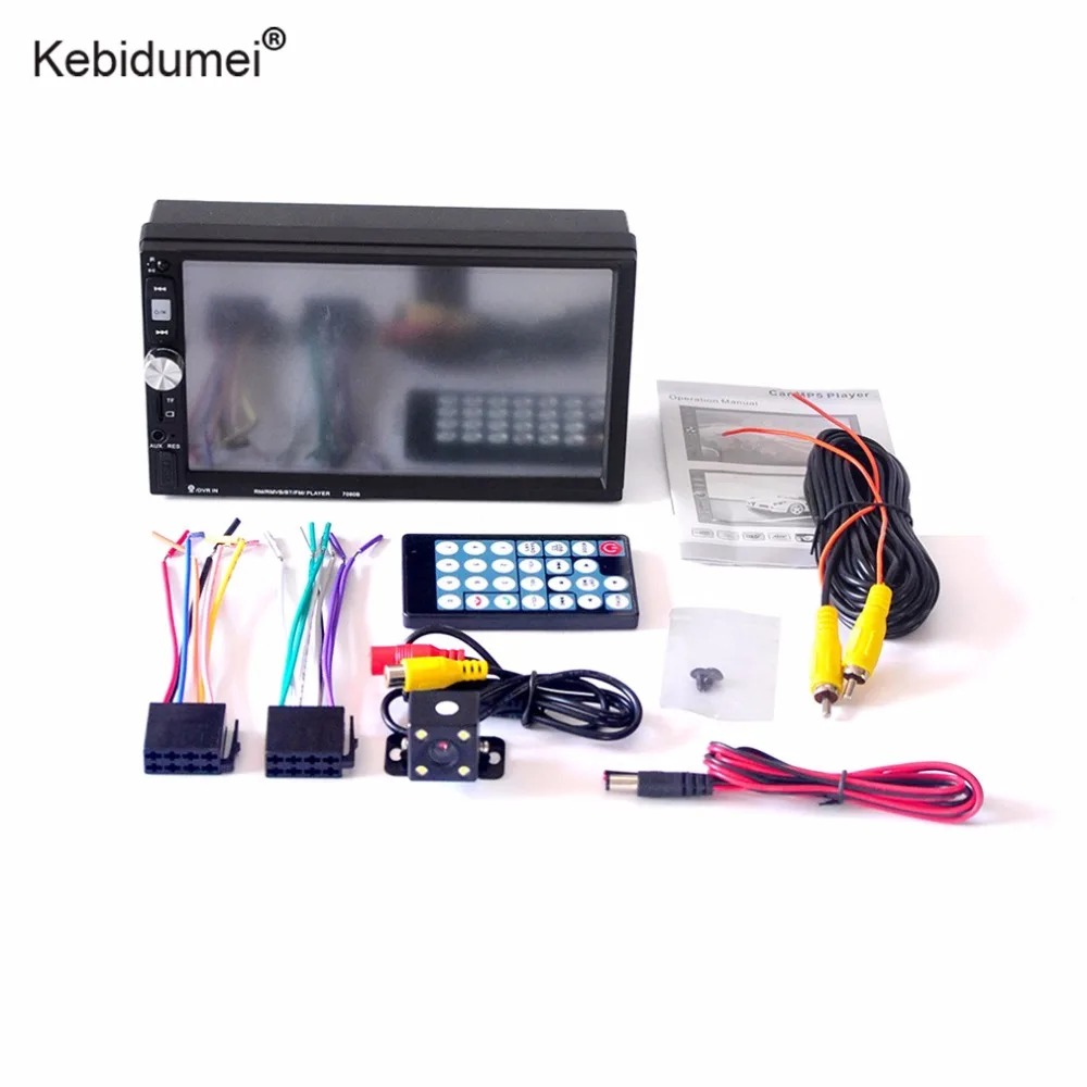 

kebidumei Car MP5 MP4 Player Bluetooth Stereo Radio Rectangle 2 Din 7080B Touch Screen Remote Control With Rear View Camera