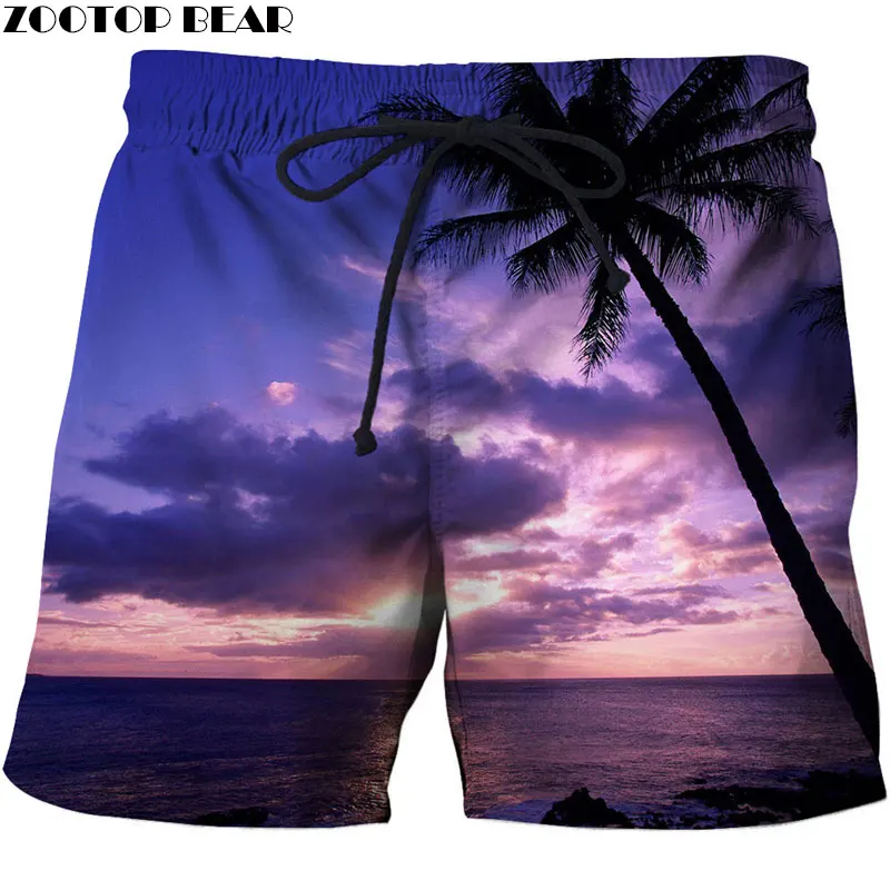 Фиолетовый закат мужские пляжные шорты 3D принт мужские Шорты повседневные летние крутые мужские эластичные талии мужские фитнес-шорты