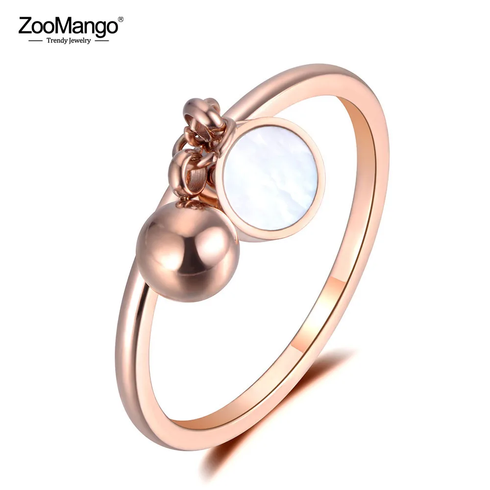 

ZooMango OL Design White/Black Shell Ball Stainless Steel Ring Rose Gold Geometric Anniversary Ring For Women Jewelry ZR19014