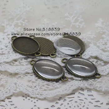

(10 set/lot) Antique Bronze Alloy Diplopore 18*25mm Oval Cabochon Pendant Settings + Clear Glass Cabochons 8080
