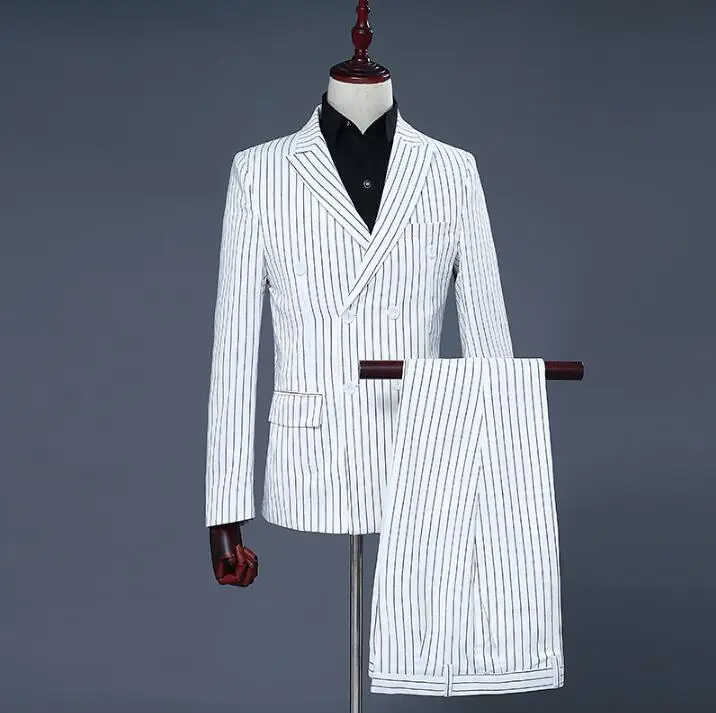 Good Offer for  2020 new men's fashion wedding Slim men's white striped suit groom groomsmen dress costumes hosted 