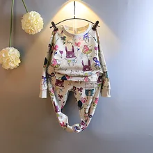 Fille de bande dessinée graffiti deux-pièce à l’automne de 2016 vêtements pour les nouveaux enfants à manches longues polaire pantalon costume enfants 2 fois