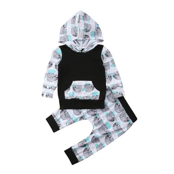 

Animal Print Hooded Set Newborn Baby Boys Tops Hoodies Sweatshirt Long Pants Pullover Outfits Clothes Set