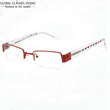 Женские красные металлические оправы из нержавеющей стали, весенние шарниры, ацетат, полуоправы, узор в виде сердца, бриллиантовые кристаллы, женские очки