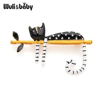 Wuli & baby Lazy Cat 앉아있는 나무에 앉아 에나멜 브로치 여성과 남성 부케 핀 2019 새로운 패션 쥬얼리