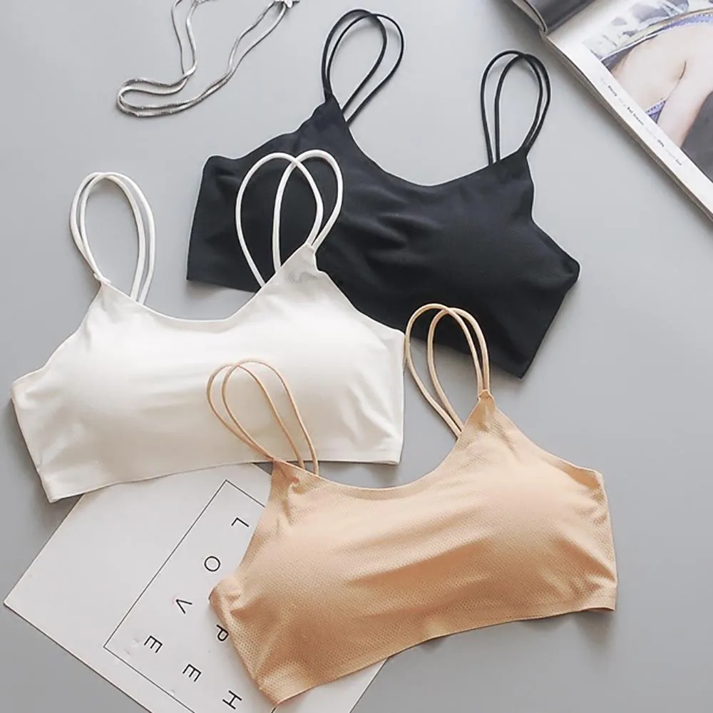 Women solid bralette crop top bra top breathable chest pad wearing chest pad wearing underwear strapless tube top #2S