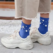 Носки, Молодежный стиль, женские носки, хлопковые милые дышащие забавные носки с жемчужинами, эластичные Повседневные носки для девочек, мягкие носки, Sokken Hocoks# ZD