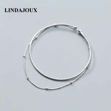 Простой 925 пробы Серебряный двухслойный полированный бисер цепочка браслет на запястье для женщин серебро 925 ювелирные изделия подарок на день рождения девушки