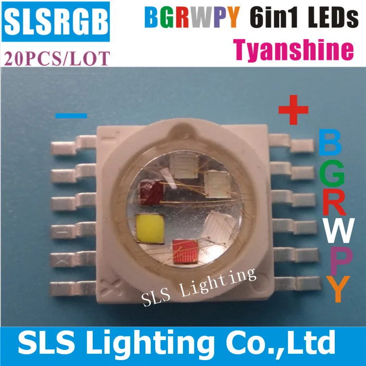 20 шт./лот Светодиодная лампа led чип 18 Вт RGBWA+ UV 6 цветов в 1 TianXin бренд TYANSHINE Упаковка из 20 RGBWA+ UV 6в1 - Цвет: BGRWPY