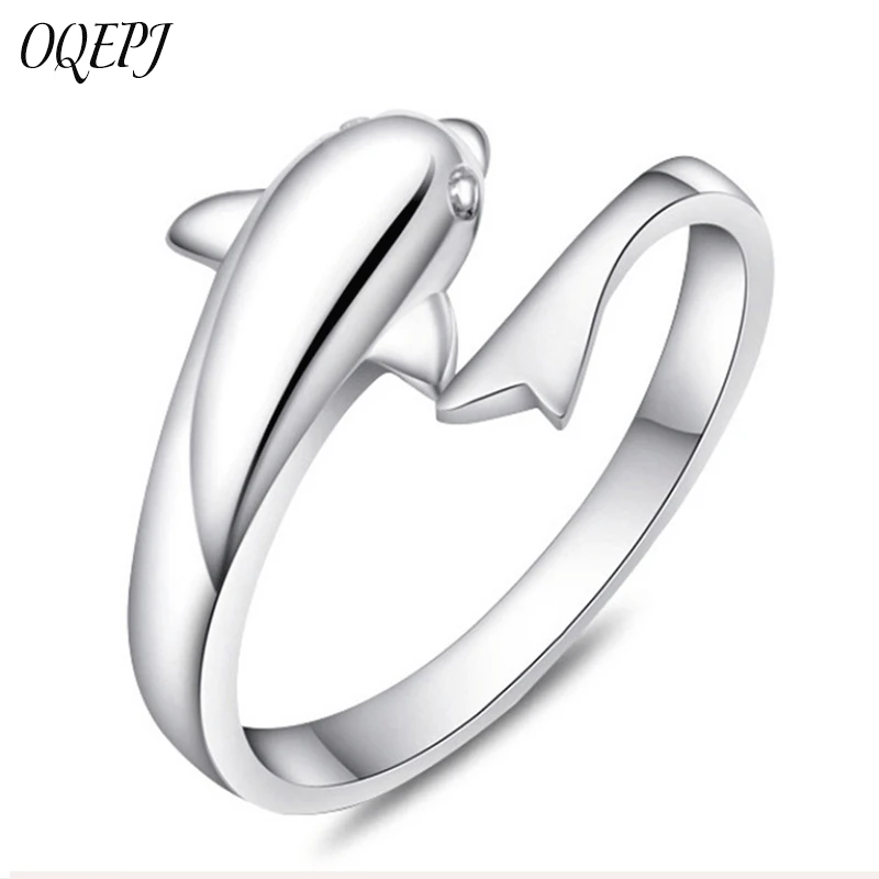

OQEPJ Romantic Simple Dolphin Rings 925 Sterling Silver Cute Animal Charm Adjustable Opening Ring Never Fade Jewelry For Women